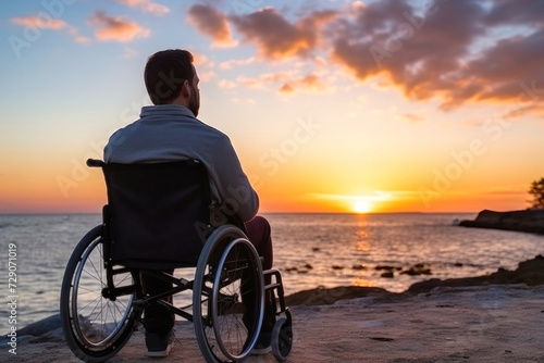 Man in Wheelchair Watching Sunset