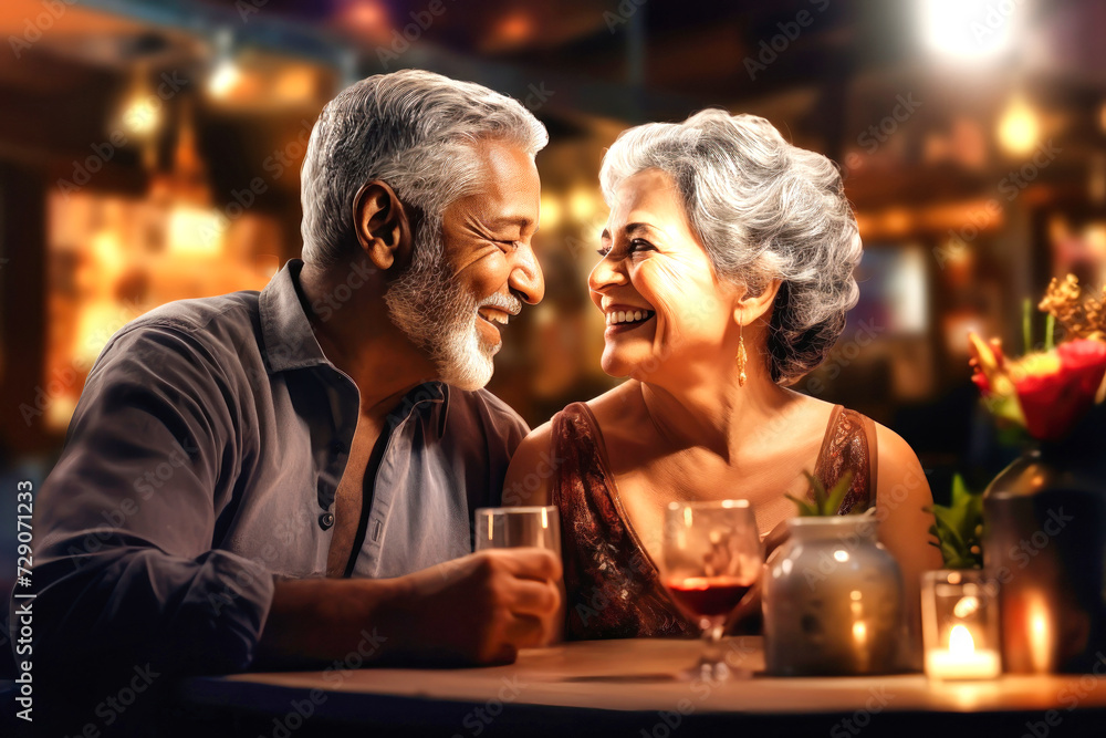 Elderly Man and Woman Talking and Drinking at a Bar Elderly Man and Woman Talking and Drinking at a Bar