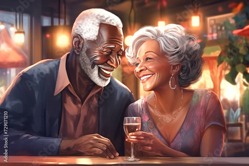 Elderly Couple Enjoying Conversation at a Table in a Restaurant