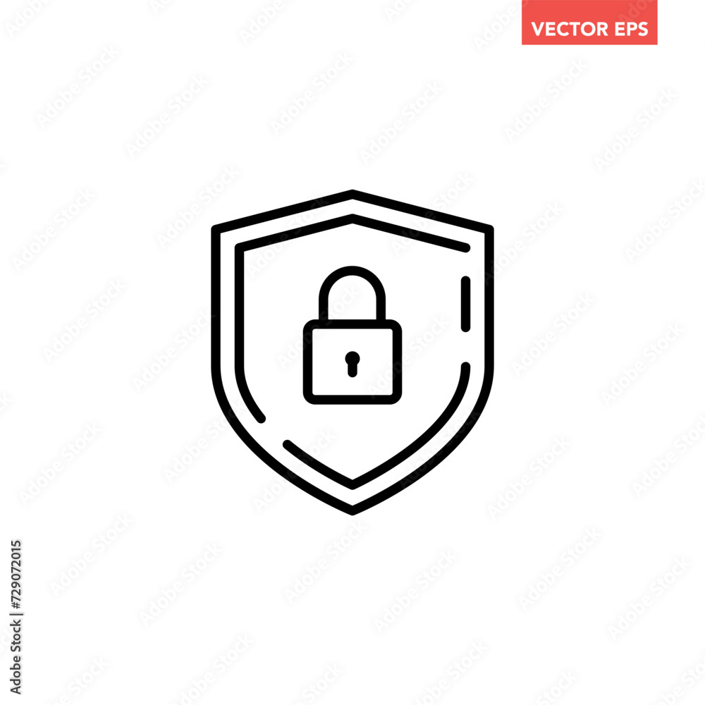 Black single security shield line icon, simple safety protection keys flat design vector pictogram, infographic interface elements for app logo web button ui ux isolated on white background Black single security shield line icon, simple safety protection keys flat design vector pictogram, infographic interface elements for app logo web button ui ux isolated on white background