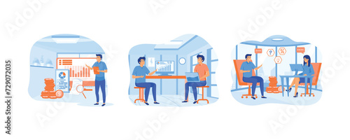 Financial consultant, Business Financial. Businessman talking to female financial consultant. set flat vector modern illustration