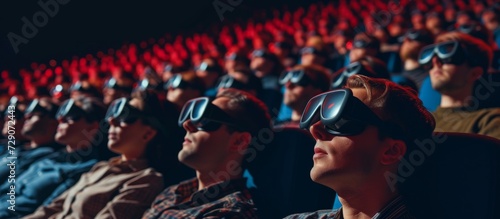 Crowd in 3D glasses at movie theater