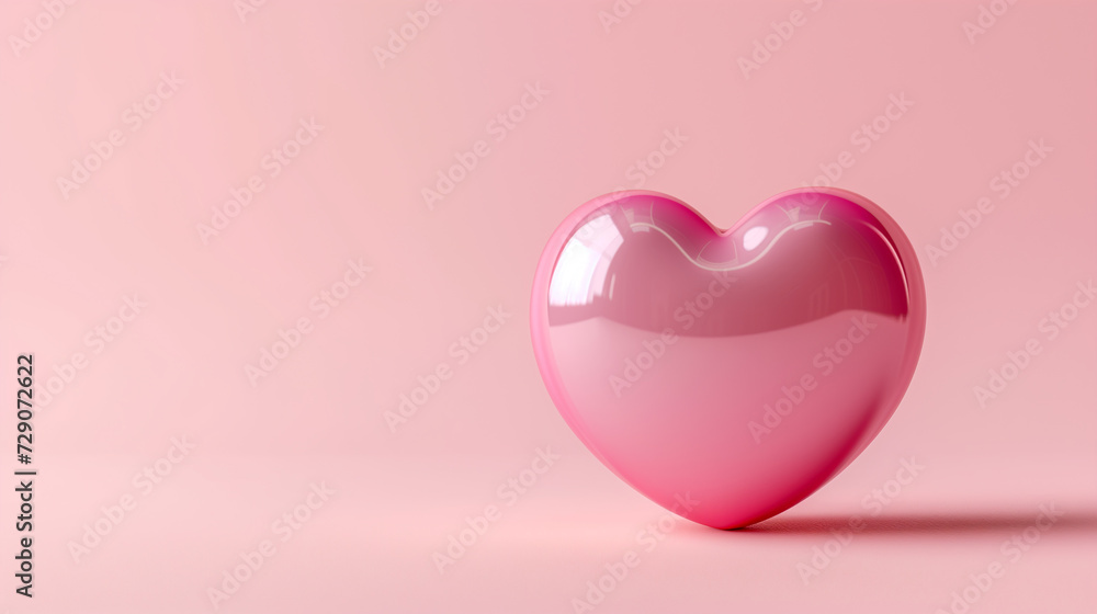 Valentine's Day. Pink heart shape on light pink background. Happy Valentine's Day background. Banner, Web poster for Anniversary, Holiday, Birthday, Wedding, Romantic, Couple.