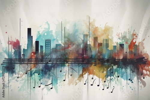 Abstract poster representing the rhythm of the city's music and portraying a sense of freedom. Generative AI