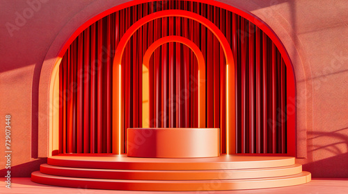 Modern and colorful interior space with abstract design elements  featuring a bright and vibrant backdrop for a futuristic and artistic concept