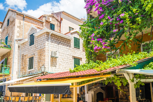 Beautiful exterior of old building in old town of Makarska in Croatia