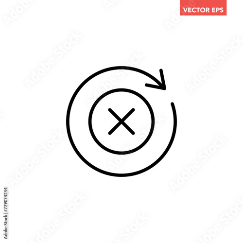 Black round update failed line icon, simple cycle rotating arrow syncing flat design pictogram vector for app logo ads web webpage button ui ux interface elements isolated on white background