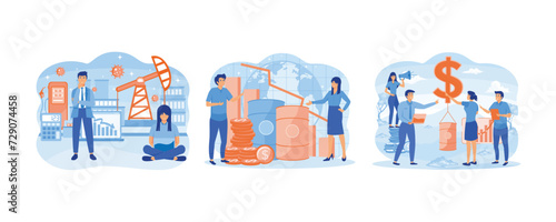 Oil price decreasing. Falling oil prices. Oil price growth. set flat vector modern illustration 
