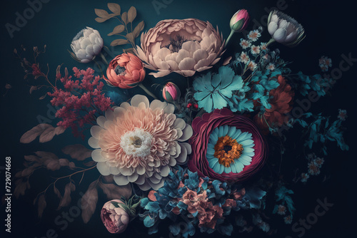 Abstract flowers bouquet on dark background © NadiaArts