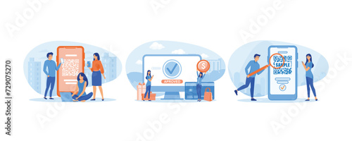 QR code scanning. Online mobile payment and banking service. . Smart technology for internet and mobile payments. set flat vector modern illustration 