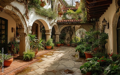 Arched Walkways in a Spanish Revival Courtyard