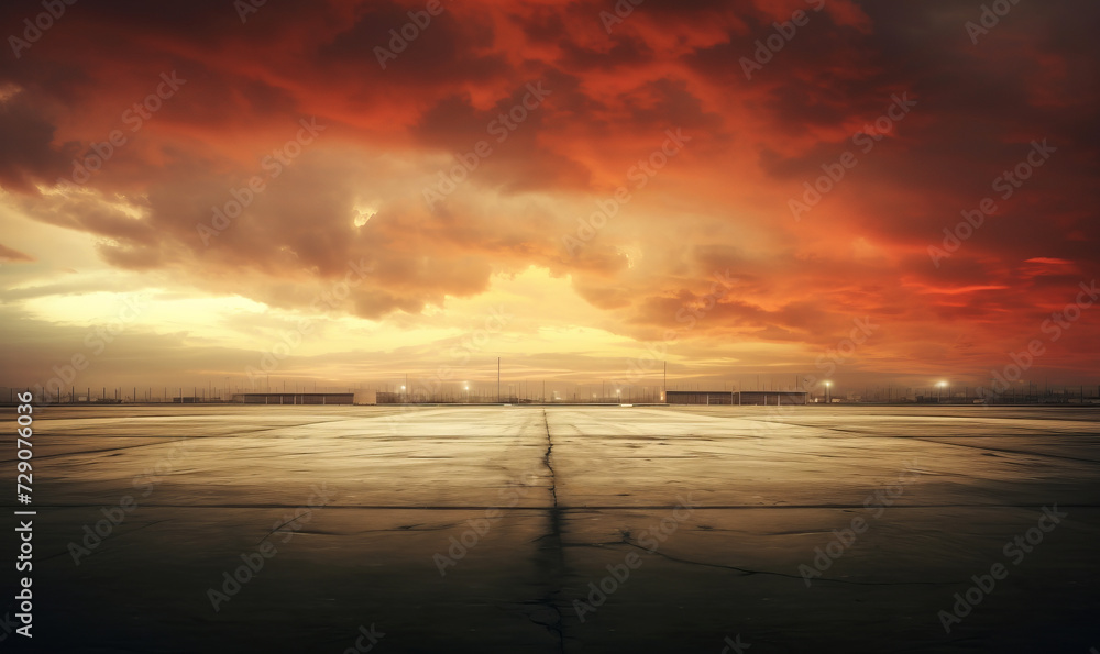 Dramatic sunset sky over empty cityscape with industrial feel