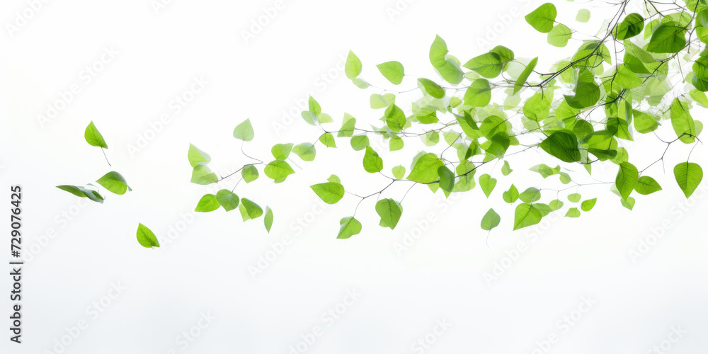 Fresh green leaves on branches against white sky background Fresh green leaves on branches against white sky background