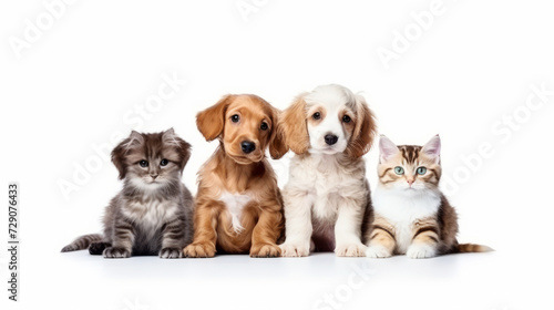 Adorable kittens and puppies posing together on white background © Robert Kneschke