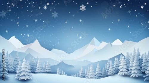 Paper art natural winter Christmas background with the sky.