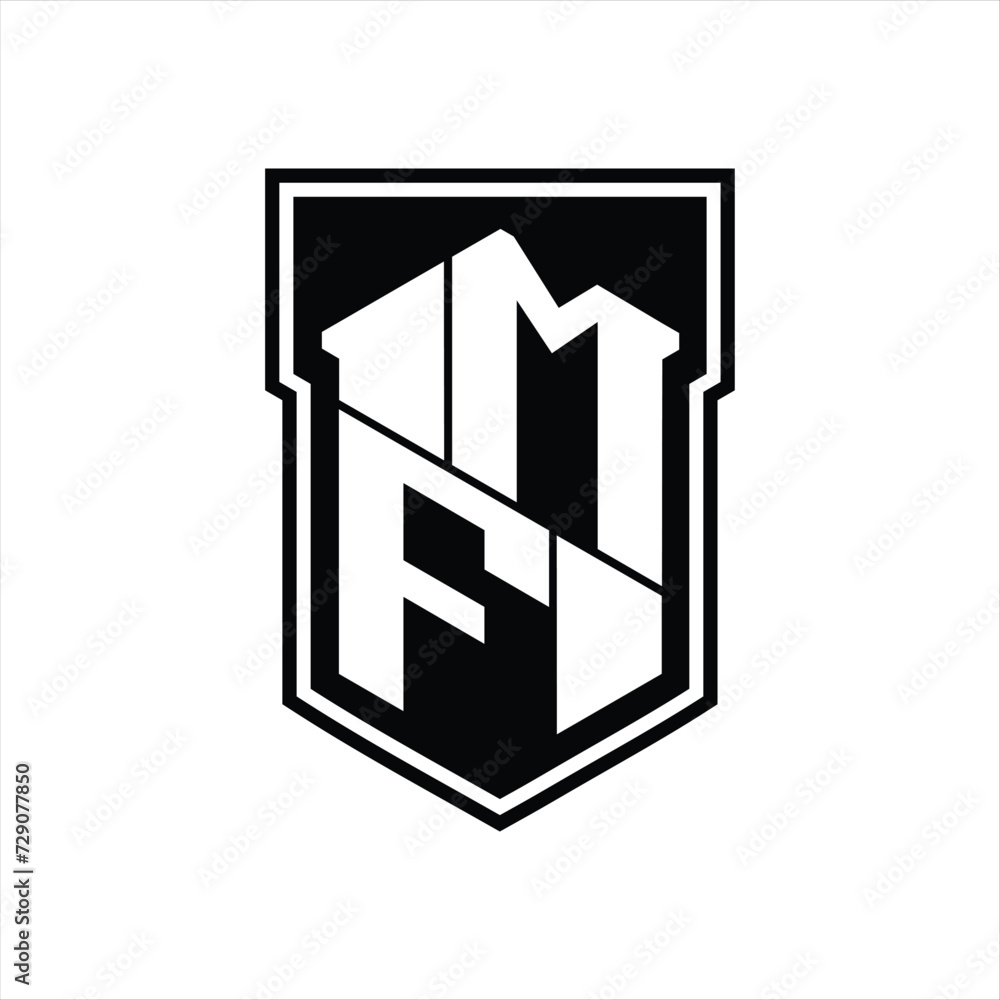 MF Logo monogram hexagon geometric up and down inside shield isolated style design template MF Logo monogram hexagon geometric up and down inside shield isolated style design template