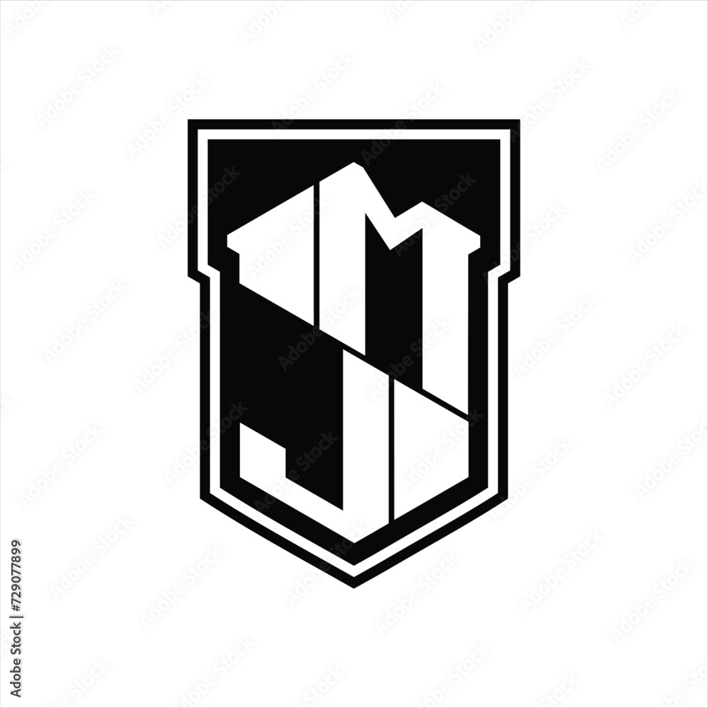 MJ Logo monogram hexagon geometric up and down inside shield isolated style design template MJ Logo monogram hexagon geometric up and down inside shield isolated style design template
