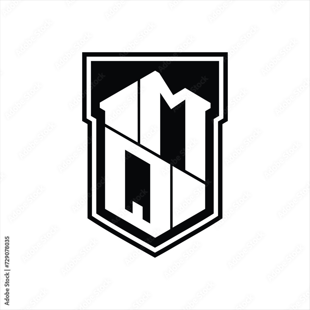 MQ Logo monogram hexagon geometric up and down inside shield isolated style design template MQ Logo monogram hexagon geometric up and down inside shield isolated style design template