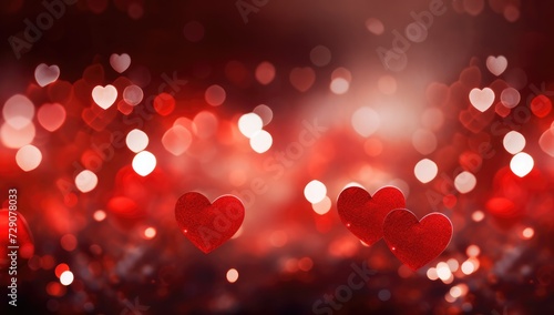 Red hearts wall bokeh background Valentines day abstract wood table © Eyepain