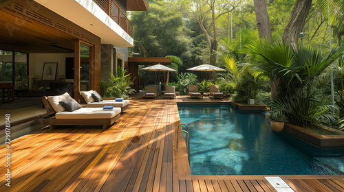 Wooden pool deck area