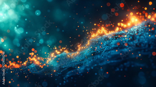 Glowing abstract background with sparkling blue light, creating a magical and festive bokeh effect in a dark, mysterious space