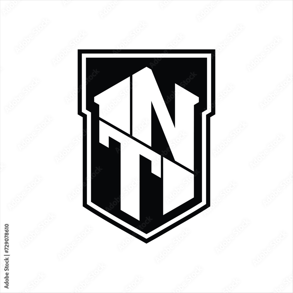 NT Logo monogram hexagon geometric up and down inside shield isolated style design template NT Logo monogram hexagon geometric up and down inside shield isolated style design template