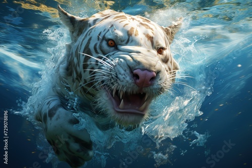 Fierce White Tiger Making a Splash in Crystal Clear Waters photo