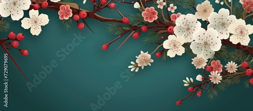 Pine, bamboo and plum blossoms and handles, New Year's greetings, pattern, branch background