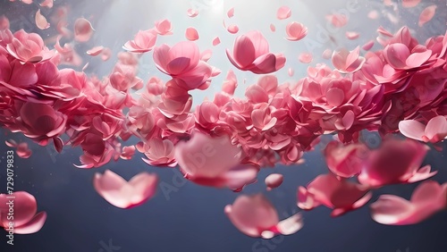 Dance of floating pink petals in the air