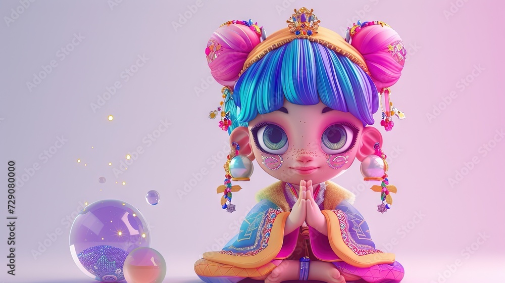 Psychic - fortune teller with crystal ball, cute and cartoony 3D modern animation style Psychic - fortune teller with crystal ball, cute and cartoony 3D modern animation style