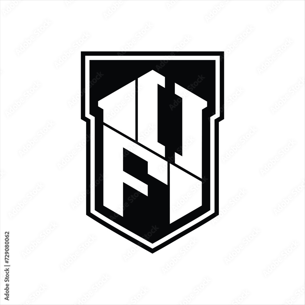 OF Logo monogram hexagon geometric up and down inside shield isolated style design template OF Logo monogram hexagon geometric up and down inside shield isolated style design template