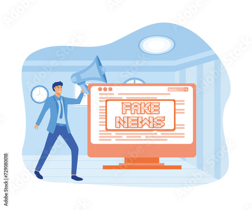 Stop fake news and misinformation spreading on internet and media concept. flat vector modern illustration 