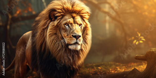  lion on savanna at sunset. Generative AI 