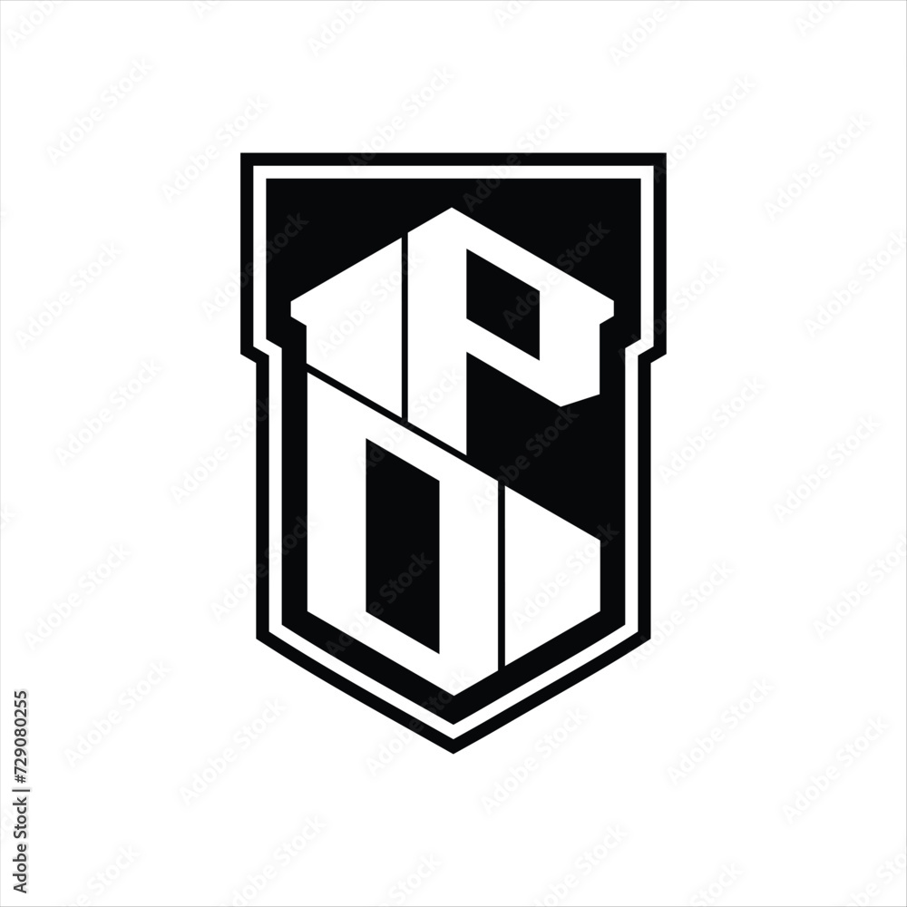 PD Logo monogram hexagon geometric up and down inside shield isolated style design template PD Logo monogram hexagon geometric up and down inside shield isolated style design template