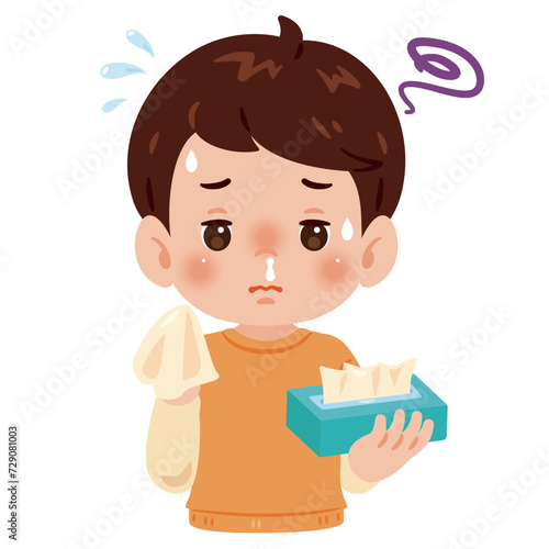 鼻が詰まり鼻水が出る男の子