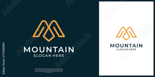 Letter M mountain logo design template. Outdoor adventure travel symbol logo.