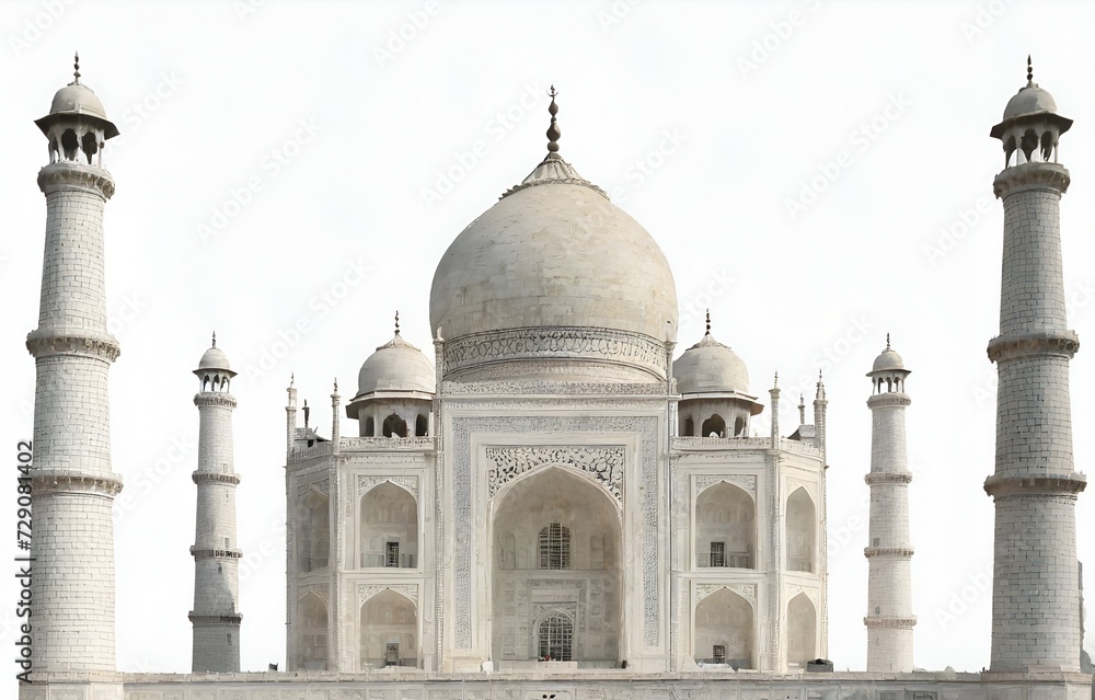 Taj mahal in agra isolated on white background.
