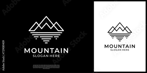 Geometric mountain peak summit logo design. Retro hipster vintage adventure logo vector.