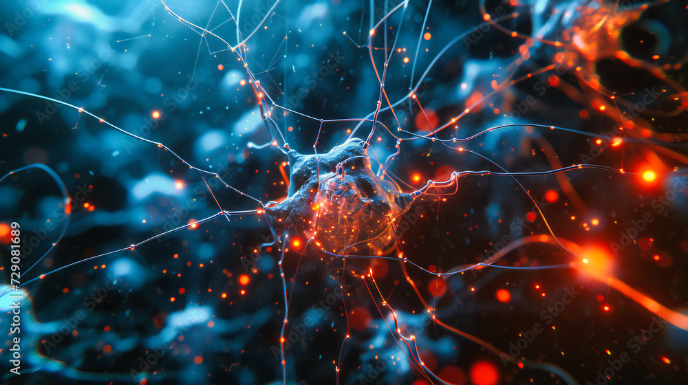 Detailed illustration of neural brain cells, symbolizing the complexity and connectivity of the human mind in a scientific and medical context