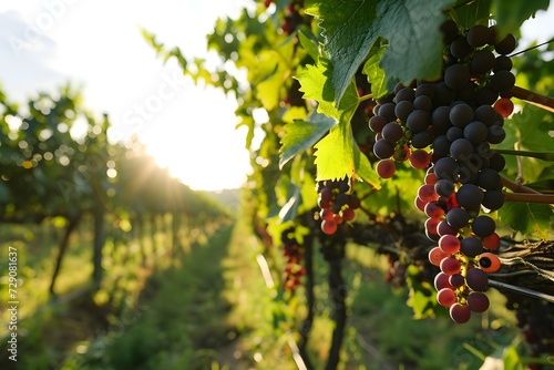 Red Grapes on the Vine in a Vinyard