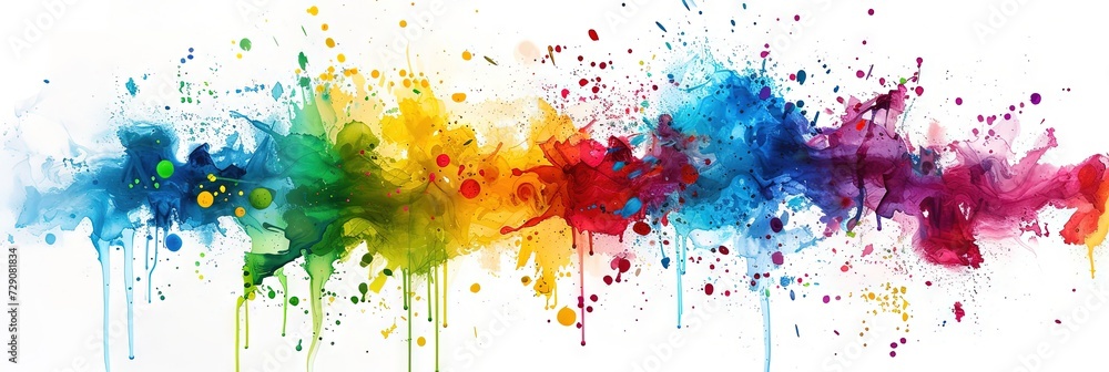 Colorful ink splatters on white background banner - obrazy, fototapety, plakaty 