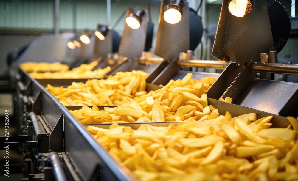 Factory potato chips production line at food plant Factory potato chips production line at food plant
