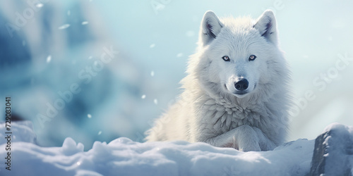 White wolf in the forest,,, Arctic wolf walking in snow AI Generated