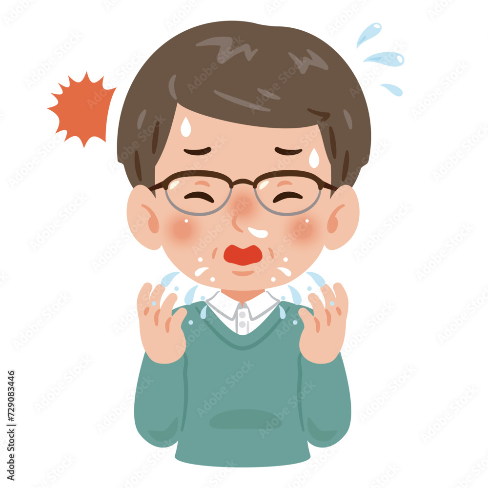 くしゃみをする中年男性