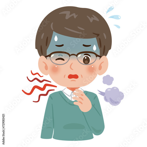 喉が痛くて咳き込む中年男性