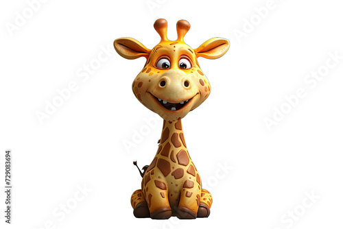 A cheerful giraffe with a big grin and raised ears.