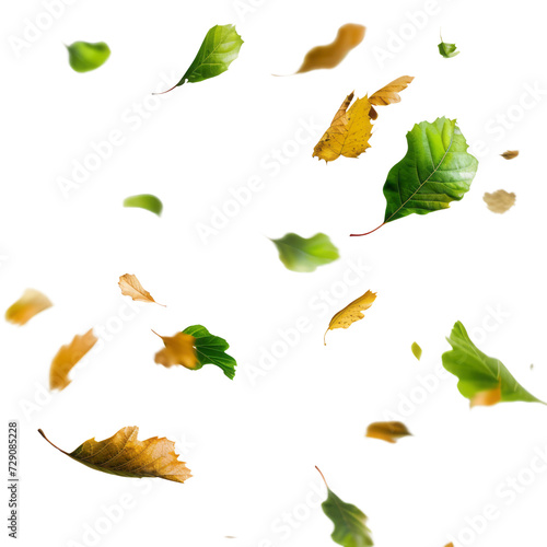 Isolated white background showcases a vibrant set of fresh green leaves, capturing the beauty of nature in a closeup.