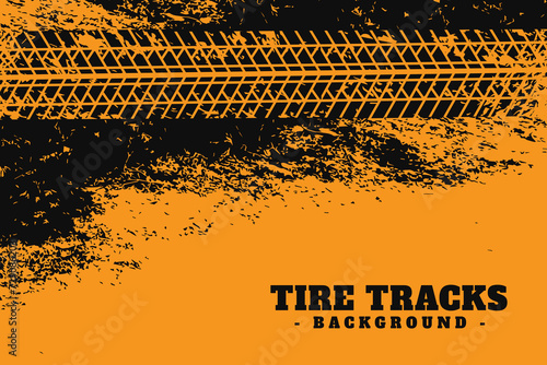 Vector Tire Track on orange Background. Grunge Tire Track.