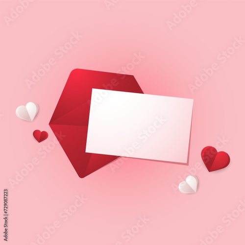 Love letter. White card with White paper envelope mockup vector. free space for text. copy space. Valentine's card vector.