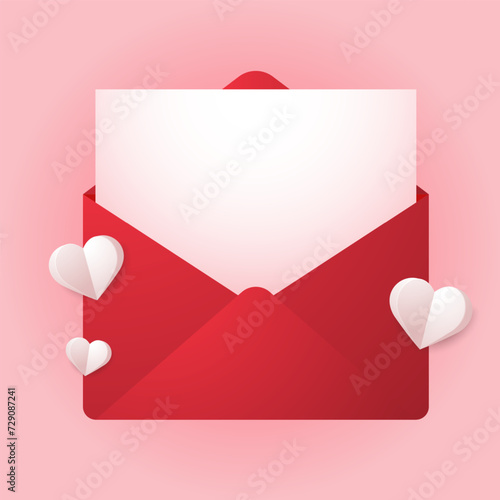 Love letter. White card with White paper envelope mockup vector. free space for text. copy space. Valentine's card vector.